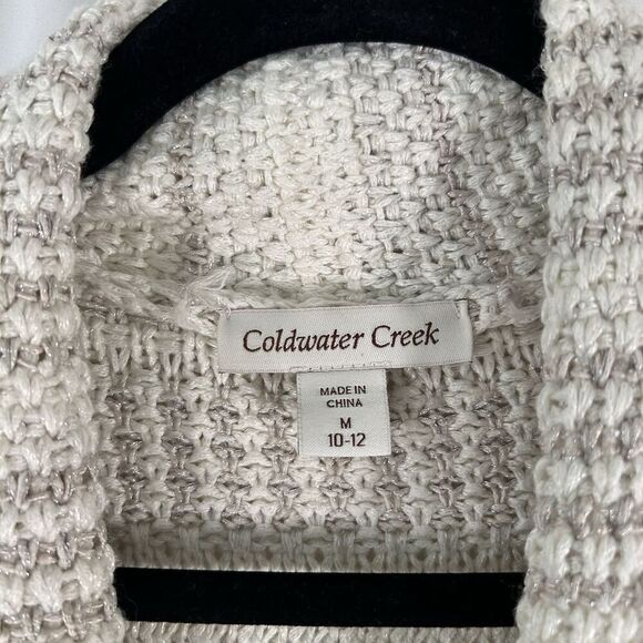 Coldwater Creek Cardigan Women's Medium White Knit Single Button Long Sleeve Cot - Picture 4 of 9